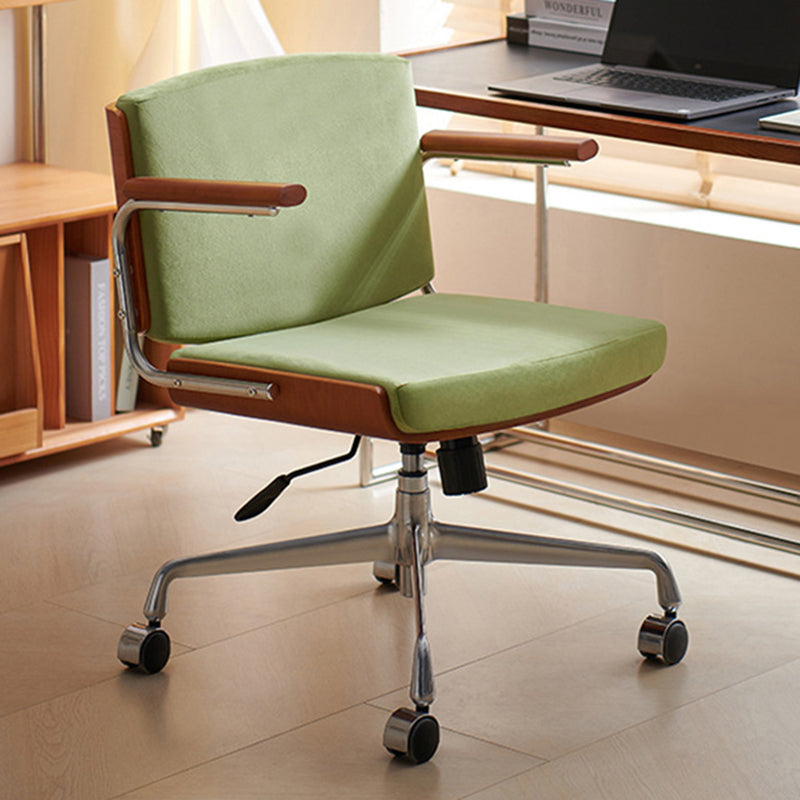 Contemporary Scandinavian Velvet PU Leather Ash Wood Stainless Steel Rectangular Swivel Desk Chair With Armrest Backrest For Home Office DFM-F