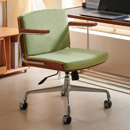 Contemporary Scandinavian Velvet PU Leather Ash Wood Stainless Steel Rectangular Swivel Desk Chair With Armrest Backrest For Home Office