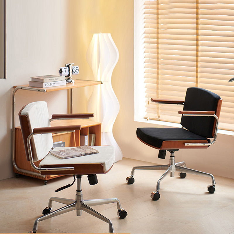 Contemporary Scandinavian Velvet PU Leather Ash Wood Stainless Steel Rectangular Swivel Desk Chair With Armrest Backrest For Home Office DFM-F