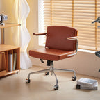 Contemporary Scandinavian Velvet PU Leather Ash Wood Stainless Steel Rectangular Swivel Desk Chair With Armrest Backrest For Home Office DFM-F