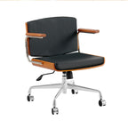 Contemporary Scandinavian Velvet PU Leather Ash Wood Stainless Steel Rectangular Swivel Desk Chair With Armrest Backrest For Home Office DFM-F