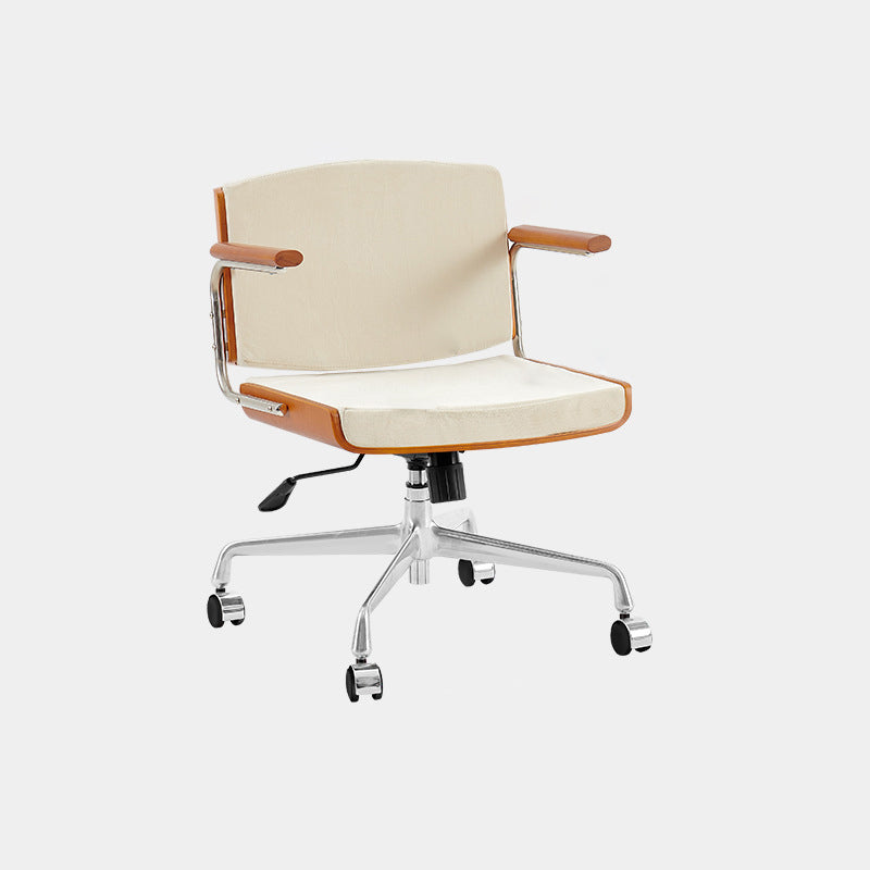 Contemporary Scandinavian Velvet PU Leather Ash Wood Stainless Steel Rectangular Swivel Desk Chair With Armrest Backrest For Home Office DFM-F