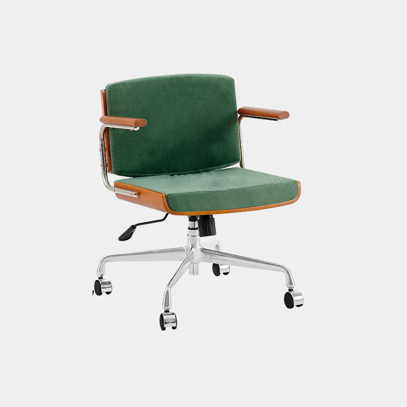 Contemporary Scandinavian Velvet PU Leather Ash Wood Stainless Steel Rectangular Swivel Desk Chair With Armrest Backrest For Home Office DFM-F
