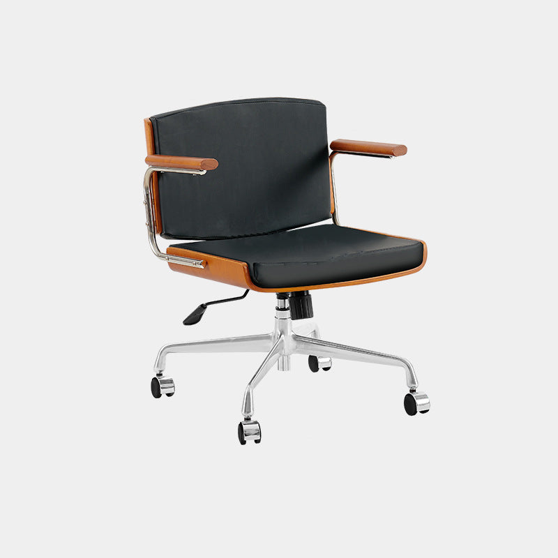 Contemporary Scandinavian Velvet PU Leather Ash Wood Stainless Steel Rectangular Swivel Desk Chair With Armrest Backrest For Home Office DFM-F