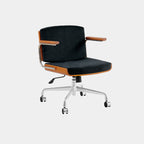 Contemporary Scandinavian Velvet PU Leather Ash Wood Stainless Steel Rectangular Swivel Desk Chair With Armrest Backrest For Home Office DFM-F