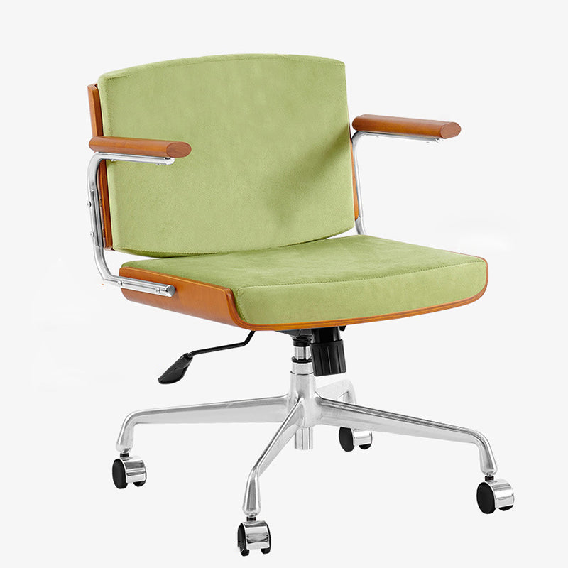 Contemporary Scandinavian Velvet PU Leather Ash Wood Stainless Steel Rectangular Swivel Desk Chair With Armrest Backrest For Home Office DFM-F
