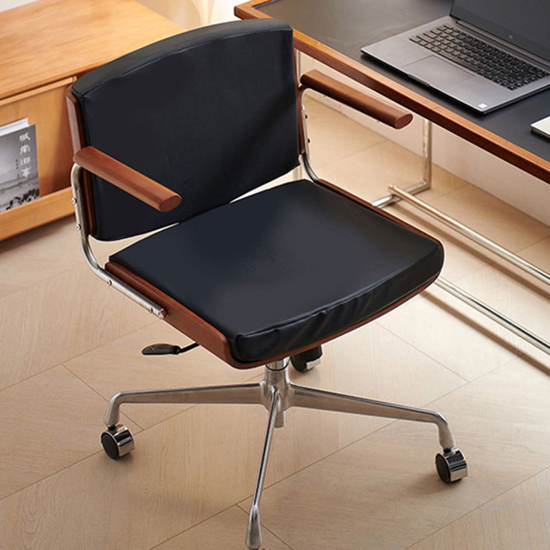 Contemporary Scandinavian Velvet PU Leather Ash Wood Stainless Steel Rectangular Swivel Desk Chair With Armrest Backrest For Home Office DFM-F