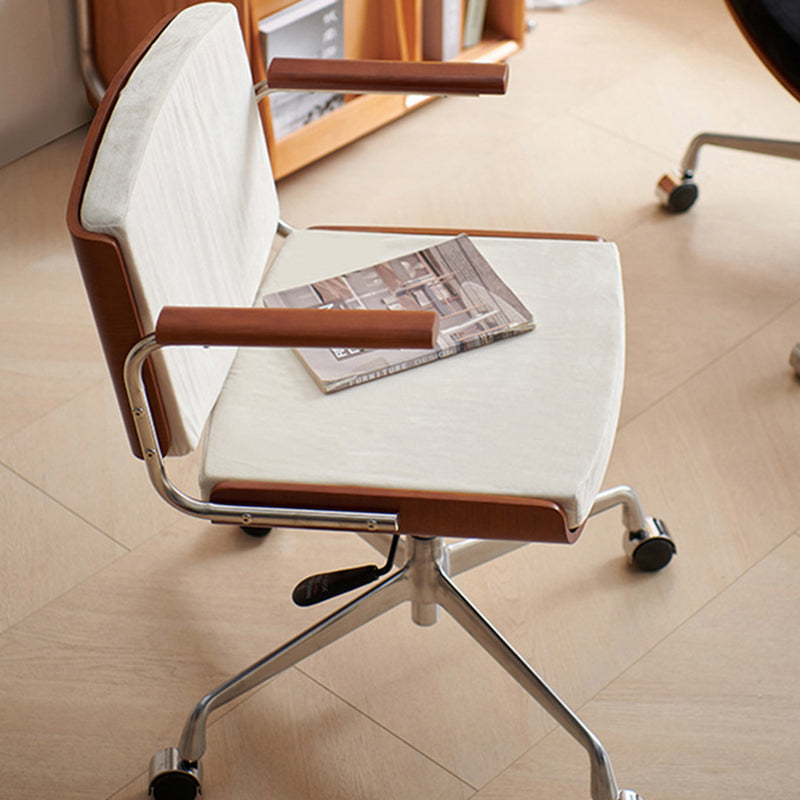 Contemporary Scandinavian Velvet PU Leather Ash Wood Stainless Steel Rectangular Swivel Desk Chair With Armrest Backrest For Home Office DFM-F