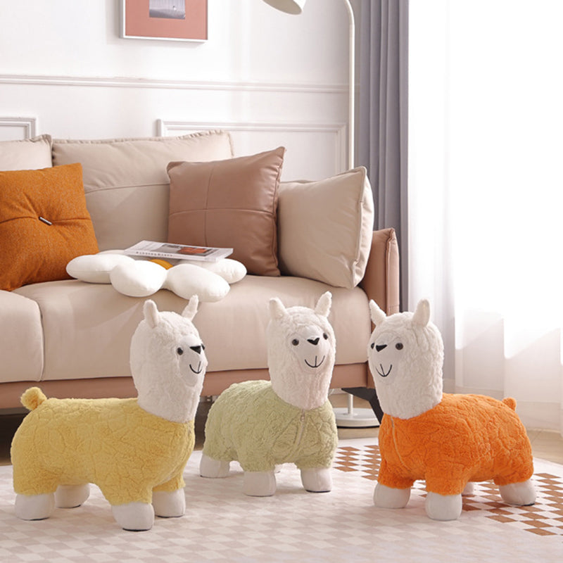 Lumendat Modern Art Deco Kids Silk Floss Solid Wood Alpaca-Shaped Low Stool For Living Room Lumendat
