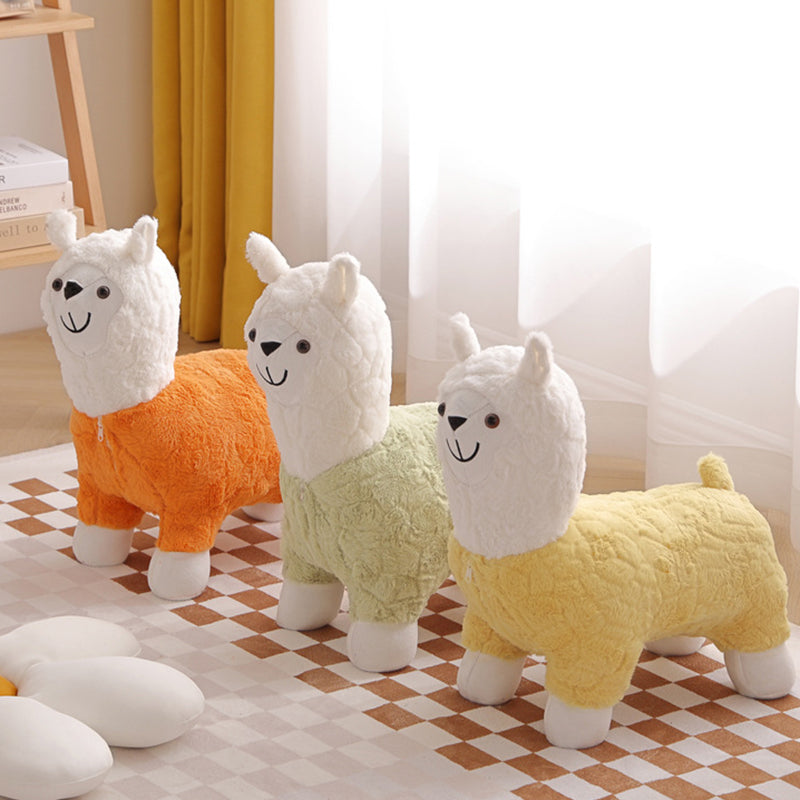 Lumendat Modern Art Deco Kids Silk Floss Solid Wood Alpaca-Shaped Low Stool For Living Room Lumendat