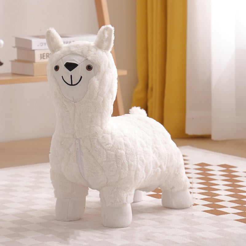 Lumendat Modern Art Deco Kids Silk Floss Solid Wood Alpaca-Shaped Low Stool For Living Room Lumendat
