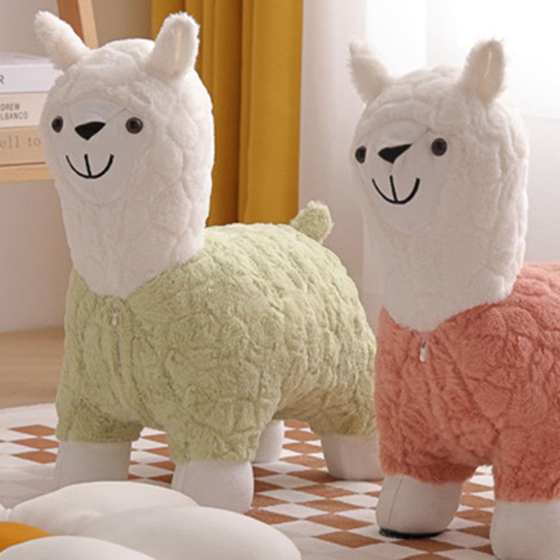 Lumendat Modern Art Deco Kids Silk Floss Solid Wood Alpaca-Shaped Low Stool For Living Room Lumendat