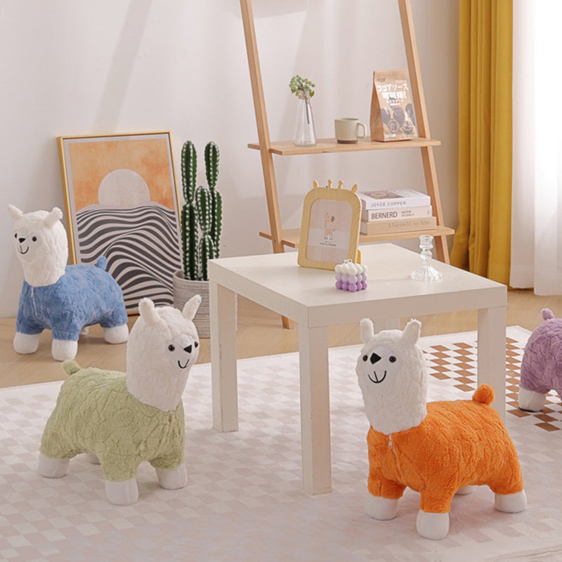 Lumendat Modern Art Deco Kids Silk Floss Solid Wood Alpaca-Shaped Low Stool For Living Room Lumendat