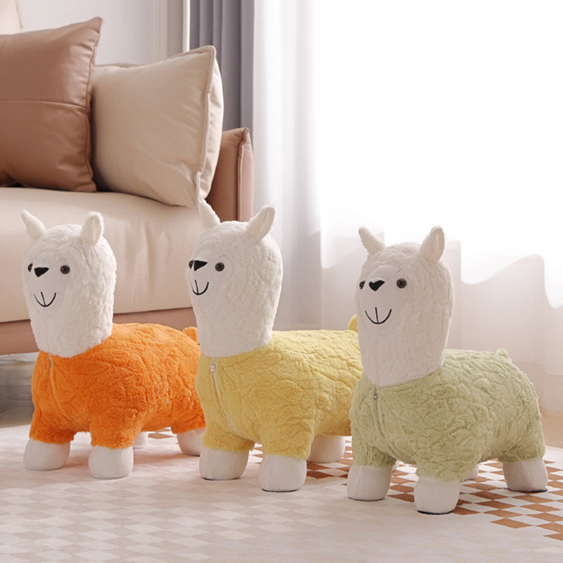 Lumendat Modern Art Deco Kids Silk Floss Solid Wood Alpaca-Shaped Low Stool For Living Room Lumendat