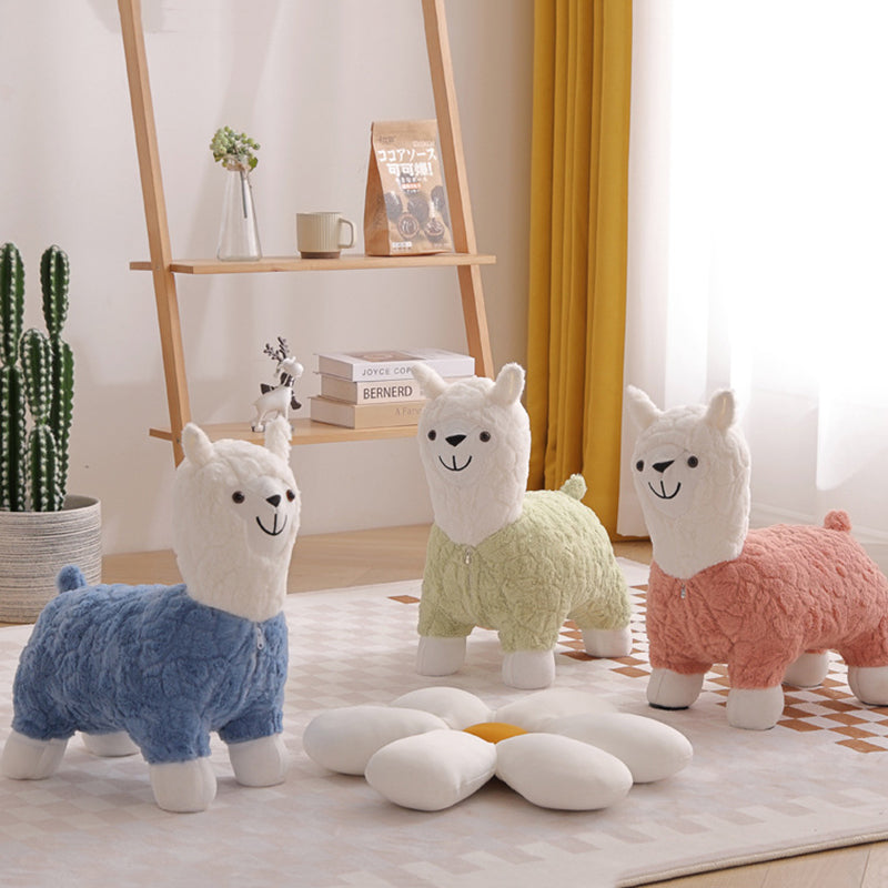 Lumendat Modern Art Deco Kids Silk Floss Solid Wood Alpaca-Shaped Low Stool For Living Room Lumendat
