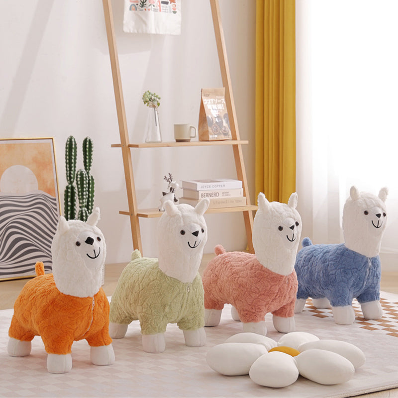 Lumendat Modern Art Deco Kids Silk Floss Solid Wood Alpaca-Shaped Low Stool For Living Room Lumendat
