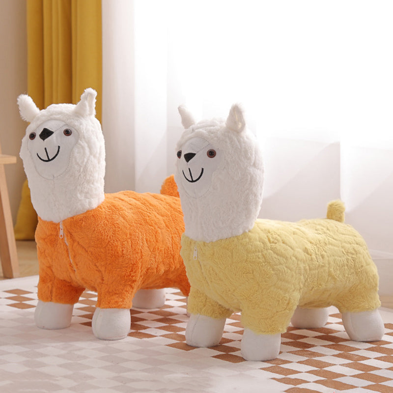 Lumendat Modern Art Deco Kids Silk Floss Solid Wood Alpaca-Shaped Low Stool For Living Room Lumendat