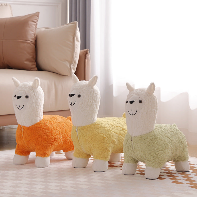Lumendat Modern Art Deco Kids Silk Floss Solid Wood Alpaca-Shaped Low Stool For Living Room Lumendat