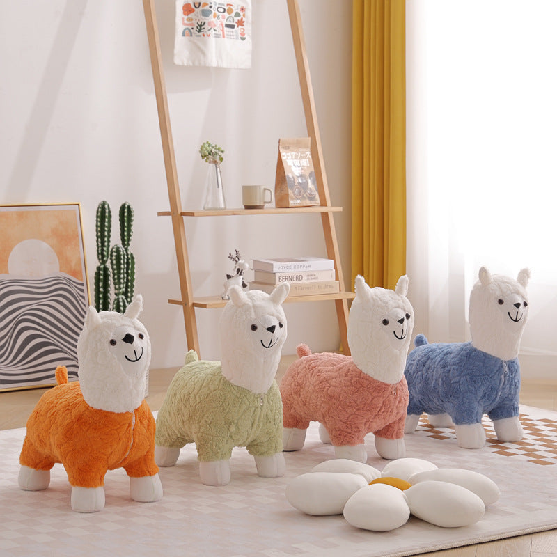 Lumendat Modern Art Deco Kids Silk Floss Solid Wood Alpaca-Shaped Low Stool For Living Room Lumendat