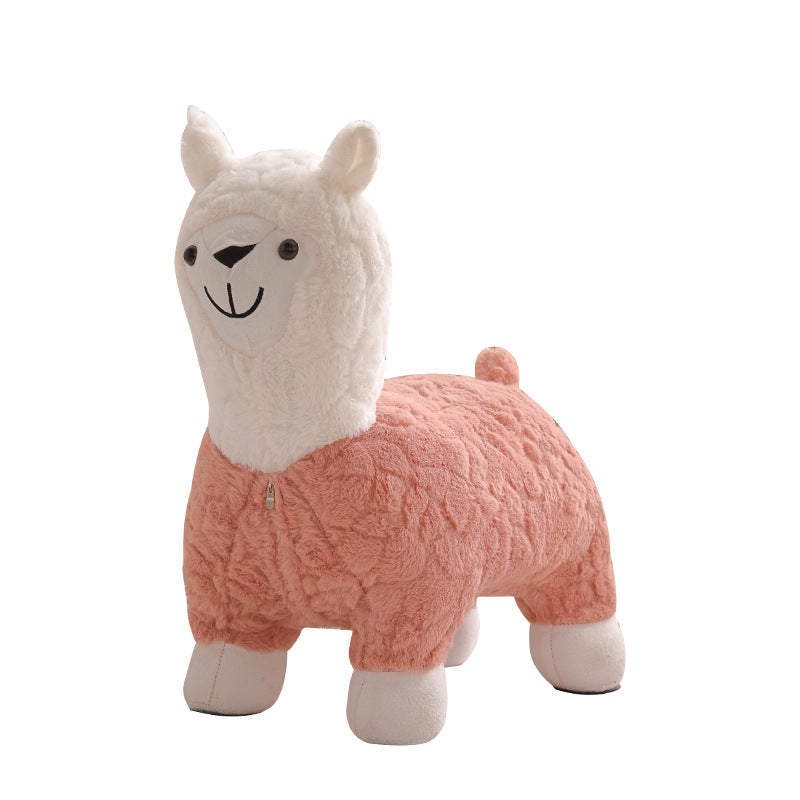 Lumendat Modern Art Deco Kids Silk Floss Solid Wood Alpaca-Shaped Low Stool For Living Room Lumendat