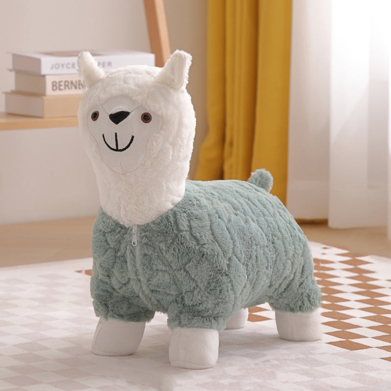 Lumendat Modern Art Deco Kids Silk Floss Solid Wood Alpaca-Shaped Low Stool For Living Room Lumendat