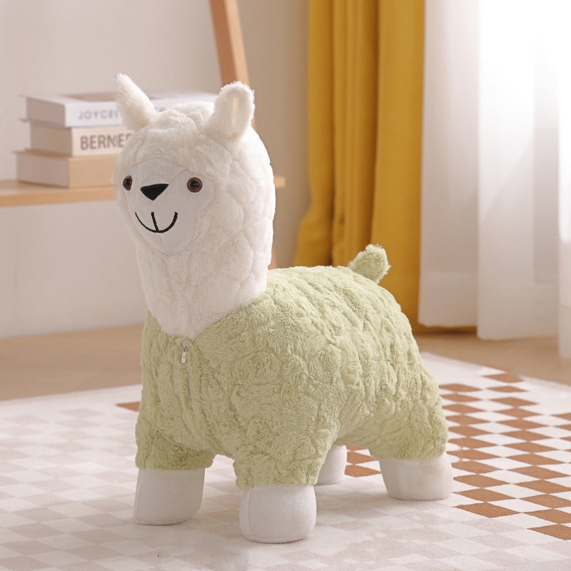Lumendat Modern Art Deco Kids Silk Floss Solid Wood Alpaca-Shaped Low Stool For Living Room Lumendat