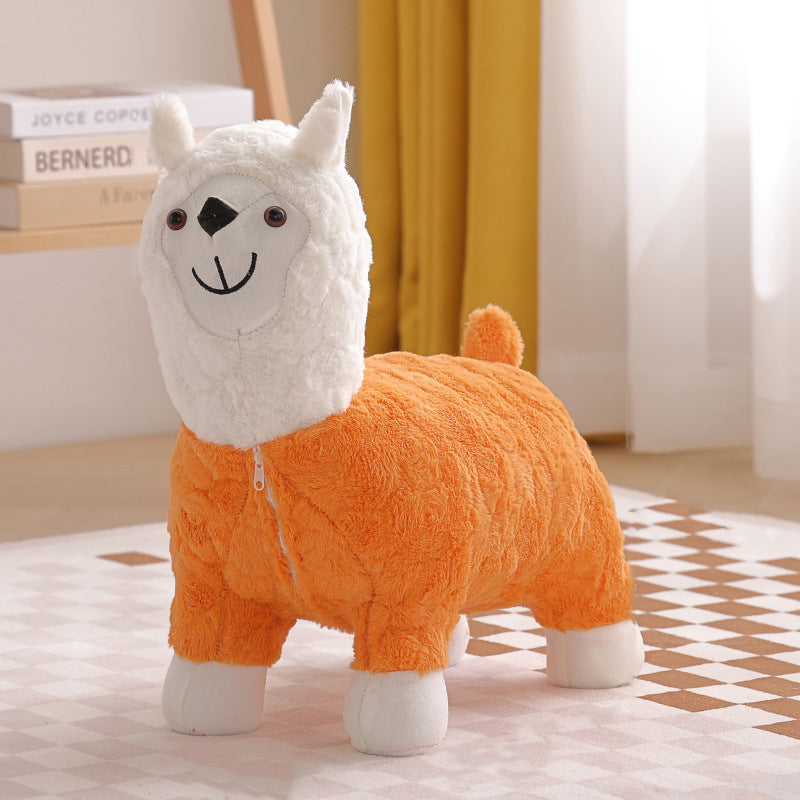 Lumendat Modern Art Deco Kids Silk Floss Solid Wood Alpaca-Shaped Low Stool For Living Room Lumendat