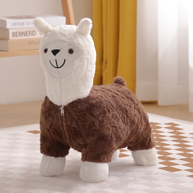 Lumendat Modern Art Deco Kids Silk Floss Solid Wood Alpaca-Shaped Low Stool For Living Room Lumendat