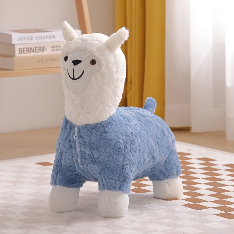 Lumendat Modern Art Deco Kids Silk Floss Solid Wood Alpaca-Shaped Low Stool For Living Room Lumendat