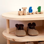 Lumendat Traditional Japanese Pine Wood Curved Square Kids Shoe Rack With 2-Tier For Living Room Lumendat