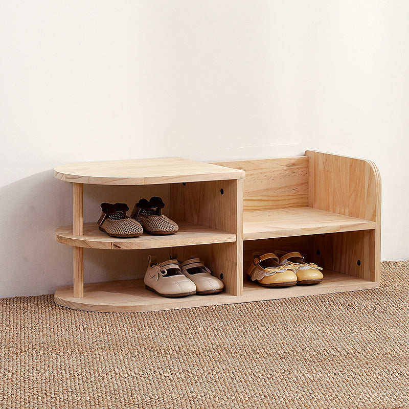 Lumendat Traditional Japanese Pine Wood Curved Square Kids Shoe Rack With 2-Tier For Living Room Lumendat