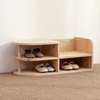 Lumendat Traditional Japanese Pine Wood Curved Square Kids Shoe Rack With 2-Tier For Living Room Lumendat