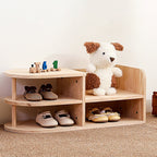 Lumendat Traditional Japanese Pine Wood Curved Square Kids Shoe Rack With 2-Tier For Living Room Lumendat