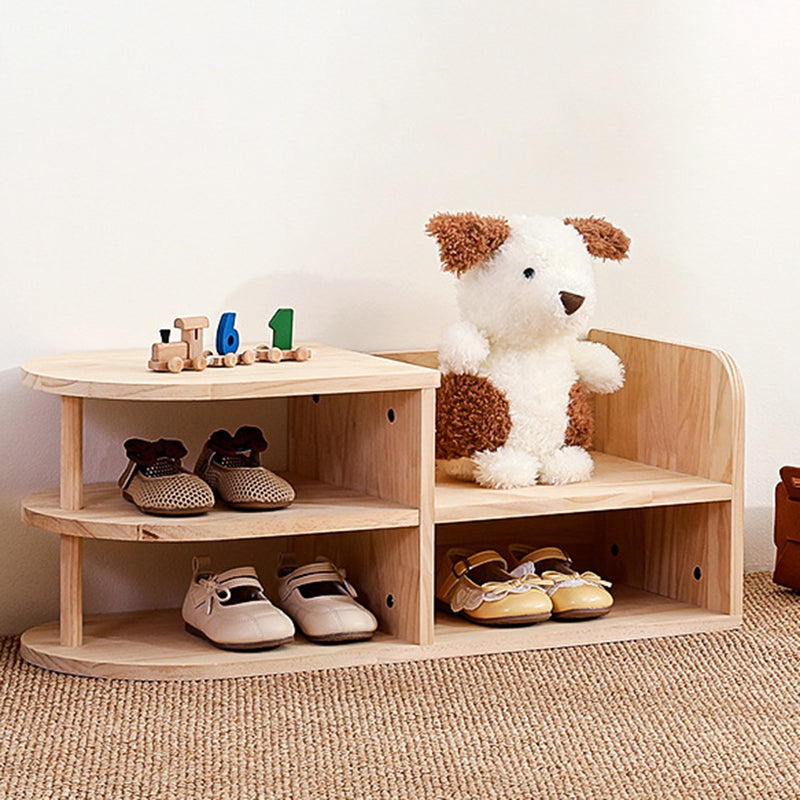 Lumendat Traditional Japanese Pine Wood Curved Square Kids Shoe Rack With 2-Tier For Living Room Lumendat