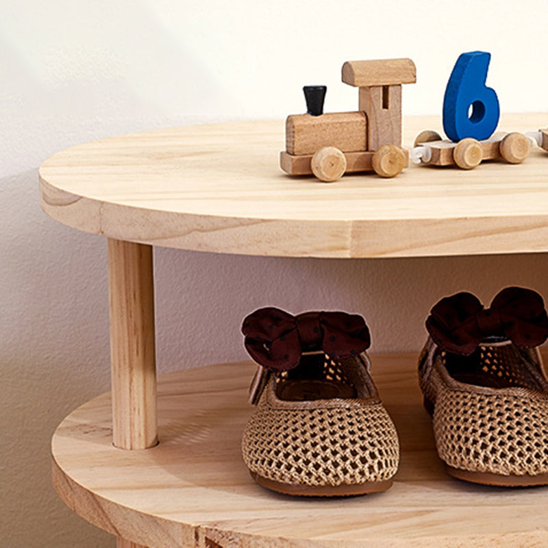 Lumendat Traditional Japanese Pine Wood Curved Square Kids Shoe Rack With 2-Tier For Living Room Lumendat