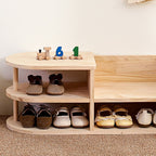 Lumendat Traditional Japanese Pine Wood Curved Square Kids Shoe Rack With 2-Tier For Living Room Lumendat