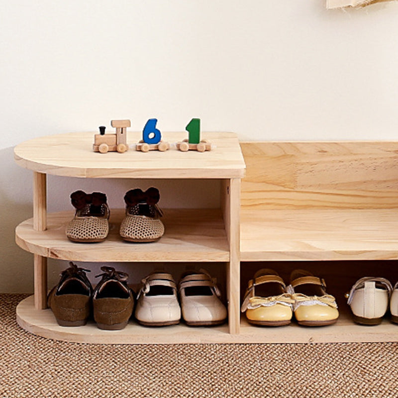 Lumendat Traditional Japanese Pine Wood Curved Square Kids Shoe Rack With 2-Tier For Living Room Lumendat