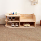 Lumendat Traditional Japanese Pine Wood Curved Square Kids Shoe Rack With 2-Tier For Living Room Lumendat