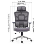 Modern Grey High Back Ergonomic Mesh Executive Office Chair - 3D Armrests Adjustable Headrest Desk Chair For Home Office Lumendat