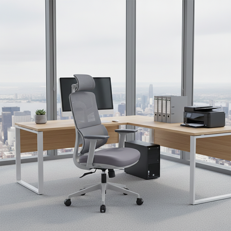 Modern Grey High Back Ergonomic Mesh Executive Office Chair - 3D Armrests Adjustable Headrest Desk Chair For Home Office Lumendat