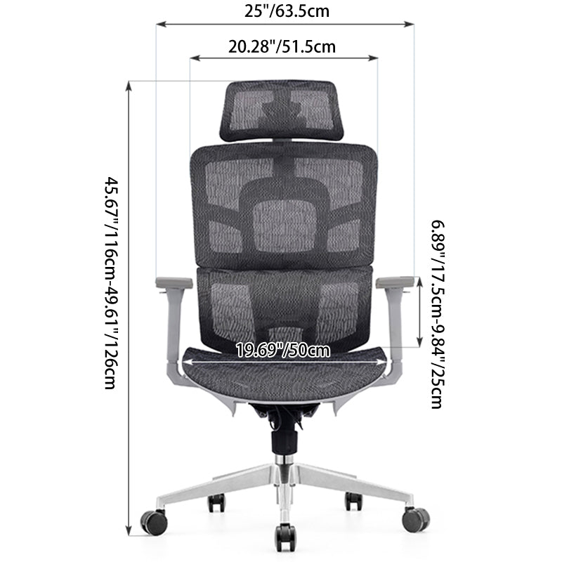 Modern Ergonomic High Back Mesh Grey Executive Office Chair - Adjustable 3D Armrests Lumbar Support Swivel Desk Chair For Home Office Lumendat
