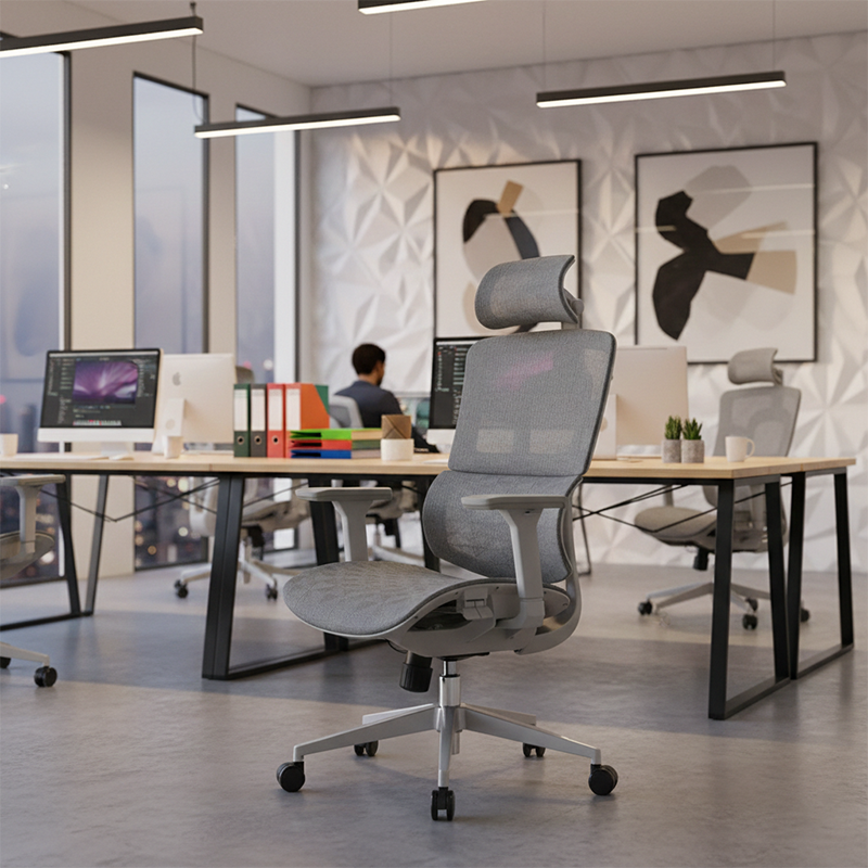 Modern Ergonomic High Back Mesh Grey Executive Office Chair - Adjustable 3D Armrests Lumbar Support Swivel Desk Chair For Home Office Lumendat
