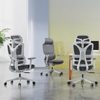 Modern Grey Ergonomic High Back Mesh Office Chair - Adjustable Headrest Lumbar Support Desk Chair For Home Office Lumendat