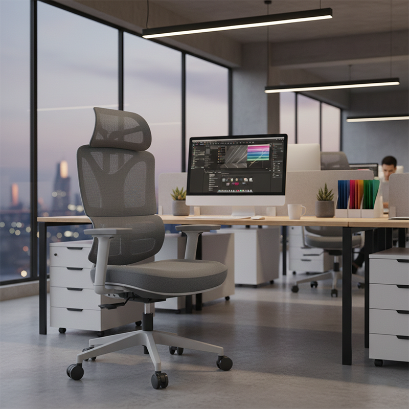 Modern Grey Ergonomic High Back Mesh Office Chair - Adjustable Headrest Lumbar Support Desk Chair For Home Office Lumendat