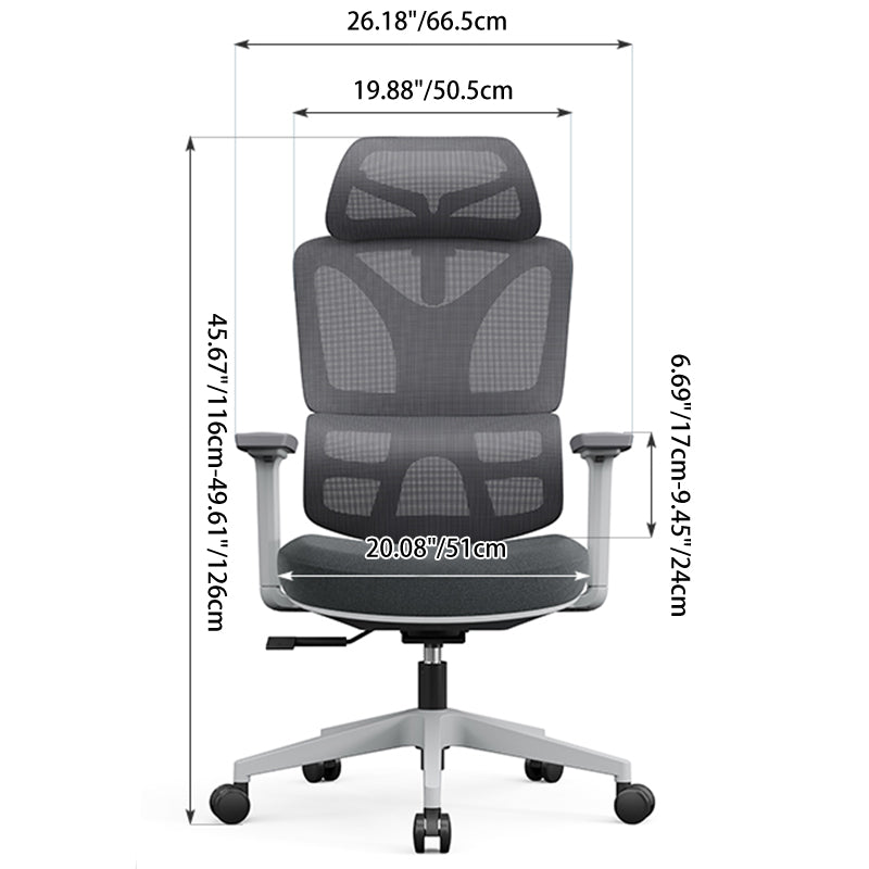 Modern Grey Ergonomic High Back Mesh Office Chair - Adjustable Headrest Lumbar Support Desk Chair For Home Office Lumendat
