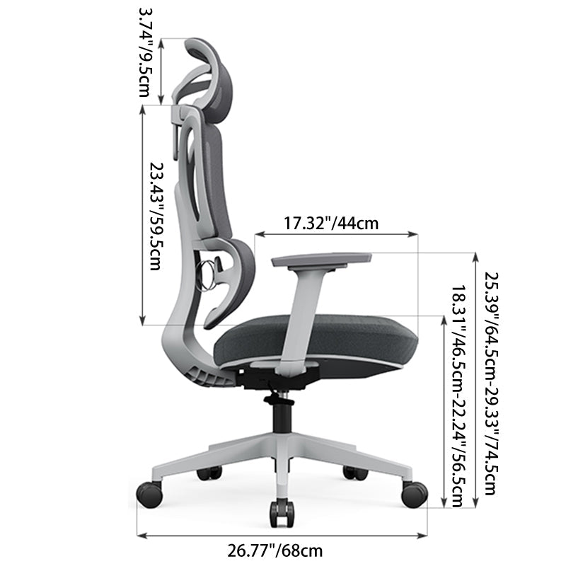 Modern Grey Ergonomic High Back Mesh Office Chair - Adjustable Headrest Lumbar Support Desk Chair For Home Office Lumendat