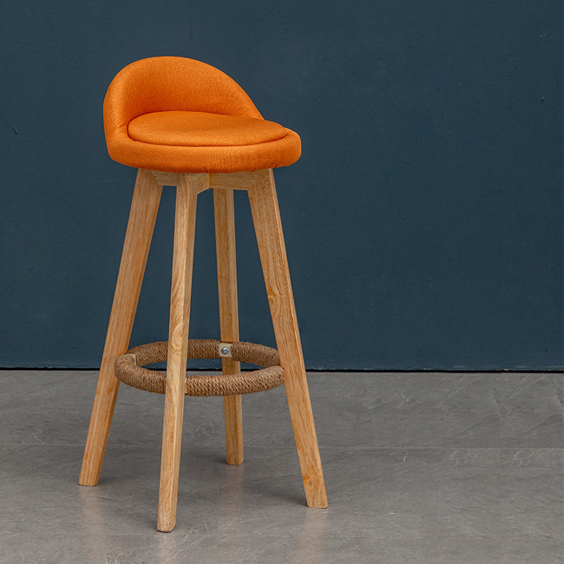 Contemporary Nordic Round Rubber Wood Rotatable Low Back Upholstered Bar Stool Footrest For Dining Room DFM-F