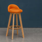 Contemporary Nordic Round Rubber Wood Rotatable Low Back Upholstered Bar Stool Footrest For Dining Room DFM-F