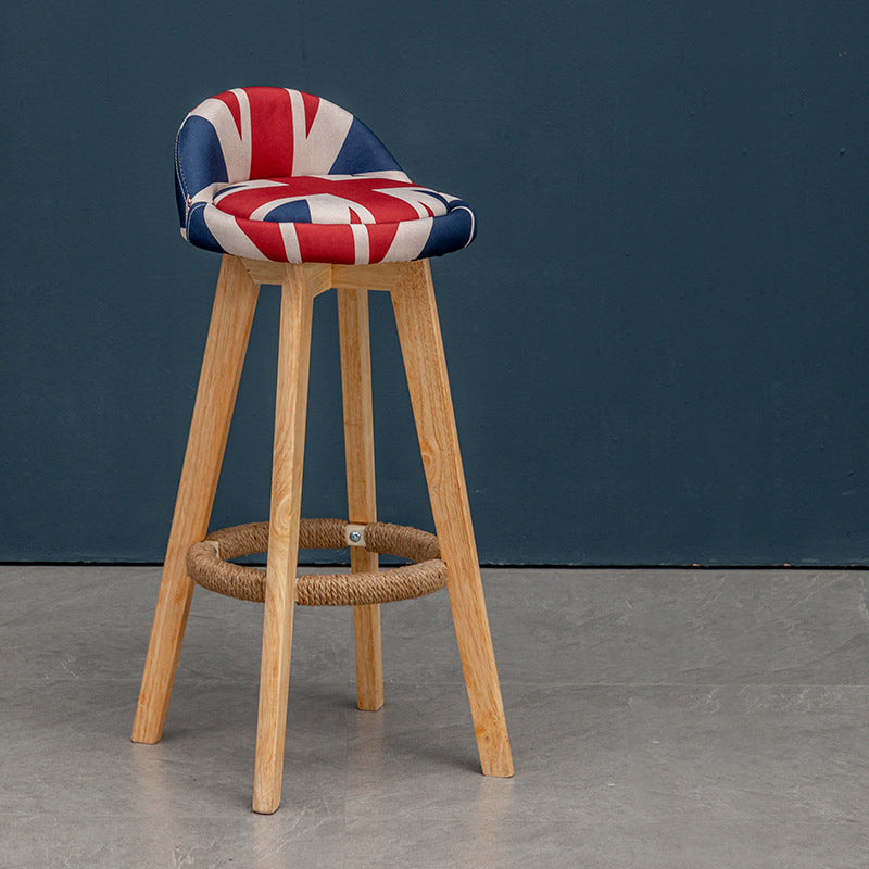 Contemporary Nordic Round Rubber Wood Rotatable Low Back Upholstered Bar Stool Footrest For Dining Room DFM-F