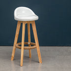 Contemporary Nordic Round Rubber Wood Rotatable Low Back Upholstered Bar Stool Footrest For Dining Room DFM-F